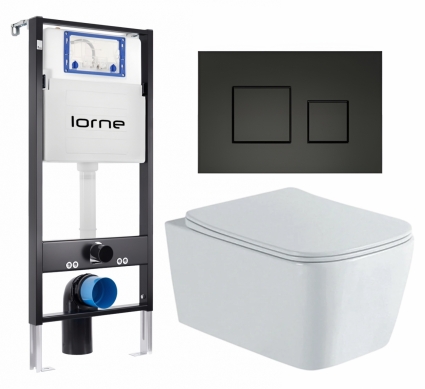 Комплект 3 в 1 инсталляция Lorne Profi LN7002500 +  Унитаз подвесной AQUATEK Либра New AQ1148N-00 + кнопка черная матовая Cube