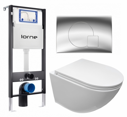 Комплект 3 в 1 инсталляция Lorne Profi LN7002500 + Подвесной безободковый унитаз CeruttiSpa Sella aria CT7183 + кнопка хром глянцевый Geometriq