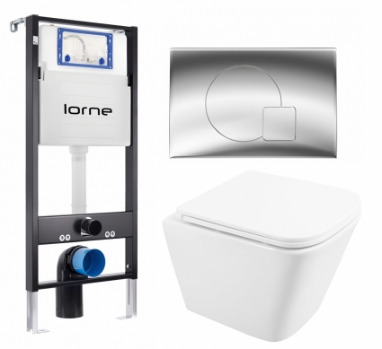 Комплект 3 в 1 инсталляция Lorne Profi LN7002500 +  Унитаз подвесной BelBagno Due BB3103CHR/SC + кнопка хром глянцевый Geometriq