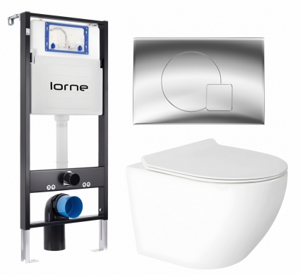 Комплект 3 в 1 инсталляция Lorne Profi LN7002500 +  Унитаз подвесной Enio Indigo EN2870533+ кнопка хром глянцевый Geometriq