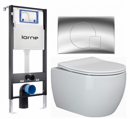 Комплект 3 в 1 инсталляция Lorne Profi LN7002500 + Унитаз подвесной Ceramica Nova Play CN3001 + кнопка хром глянцевый Geometriq