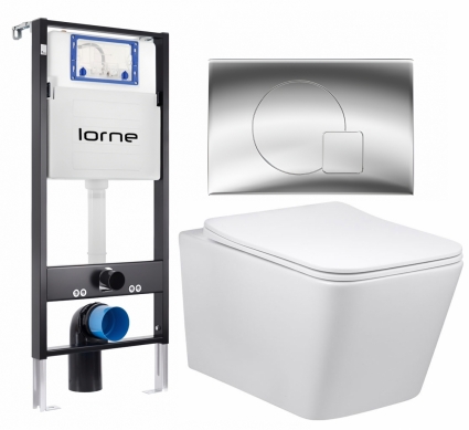 Комплект 3 в 1 инсталляция Lorne Profi LN7002500 + Унитаз Vincea Q-Line VT1-12 + кнопка хром глянцевый Geometriq