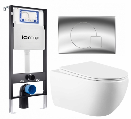 Комплект 3 в 1 инсталляция Lorne Profi LN7002500 + Унитаз подвесной Vincea Evo VT1-34 + кнопка хром глянцевый Geometriq
