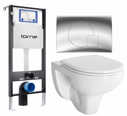 Комплект 3 в 1 инсталляция Lorne Profi LN7002500 + Унитаз подвесной Berges Wasserhaus Gamma 081105 + кнопка хром глянцевый Geometriq