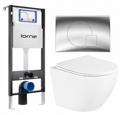 Комплект 3 в 1 инсталляция Lorne Profi LN7002500 +  Унитаз подвесной BelBagno Uno BB3105CHR/SC + кнопка хром глянцевый Geometriq