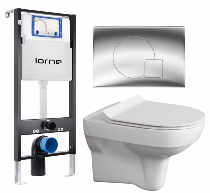 Комплект 3 в 1 инсталляция Lorne Profi LN7002500 + Унитаз подвесной Cersanit City clean on DPL EO SLIM  + кнопка хром глянцевый Geometriq