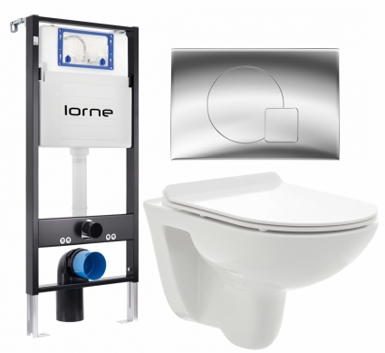 Комплект 3 в 1 инсталляция Lorne Profi LN7002500 +  Унитаз подвесной AQUAme AQM2008 + кнопка хром глянцевый Geometriq