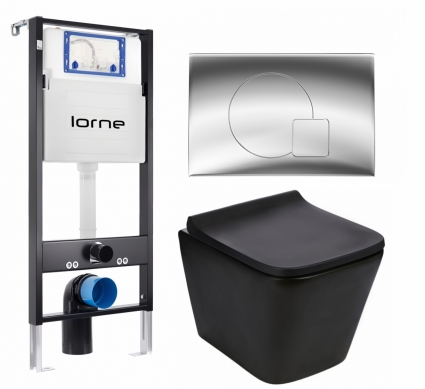 Комплект 3 в 1 инсталляция Lorne Profi LN7002500 + Подвесной унитаз WeltWasser Gelbach 043 MT-BL + кнопка хром глянцевый Geometriq