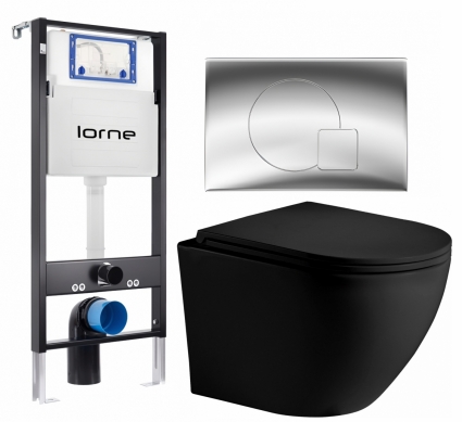 Комплект 3 в 1 инсталляция Lorne Profi LN7002500 +  Унитаз подвесной Weltwasser WW Merzbach 043 MT-BL + кнопка хром глянцевый Geometriq