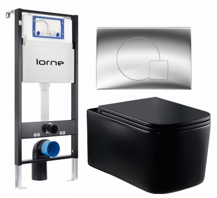 Комплект 3 в 1 инсталляция Lorne Profi LN7002500 + Унитаз Vincea Ultra Rimless VT1-32MB + кнопка хром глянцевый Geometriq