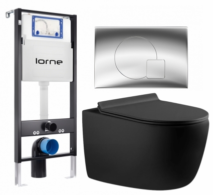 Комплект 3 в 1 инсталляция Lorne Profi LN7002500 + Унитаз подвесной Aquanet Cetus-BW 287008  + кнопка хром глянцевый Geometriq
