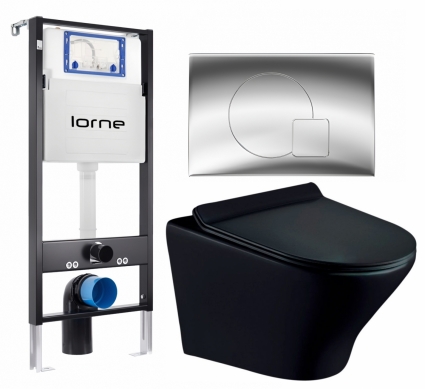 Комплект 3 в 1 инсталляция Lorne Profi LN7002500 + Унитаз подвесной Esbano Aster ESUPASTEBM + кнопка хром глянцевый Geometriq