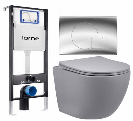 Комплект 3 в 1 инсталляция Lorne Profi LN7002500 +  Унитаз подвесной Vincea Globo VT1-14SMG + кнопка хром глянцевый Geometriq