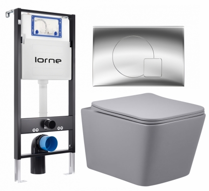 Комплект 3 в 1 инсталляция Lorne Profi LN7002500 + Унитаз подвесной Vincea Q-Line VT1-12MG + кнопка хром глянцевый Geometriq