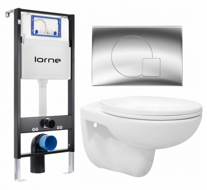 Комплект 3 в 1 инсталляция Lorne Profi LN7002500 + Унитаз подвесной Enio Ekos EN0170571 + кнопка хром глянцевый Geometriq