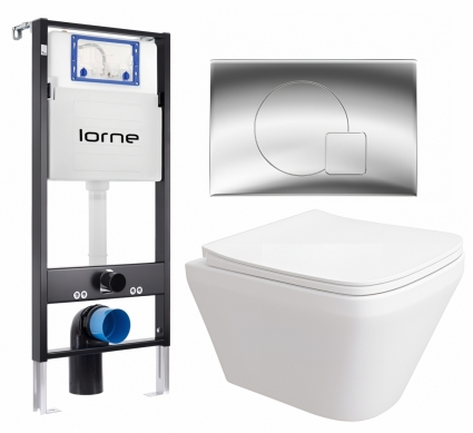 Комплект 3 в 1 инсталляция Lorne Profi LN7002500 + Унитаз подвесной Enio Vicino EN9170544 + кнопка хром глянцевый Geometriq