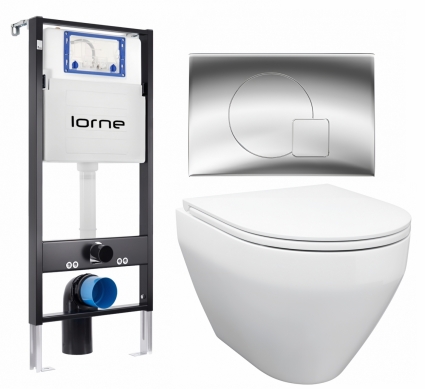 Комплект 3 в 1 инсталляция Lorne Profi LN7002500 + Унитаз подвесной Enio Cono EN2870522 + кнопка хром глянцевый Geometriq