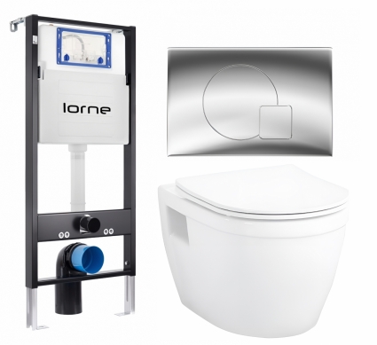 Комплект 3 в 1 инсталляция Lorne Profi LN7002500 + Унитаз подвесной Enio Bolo EN8350034 + кнопка хром глянцевый Geometriq