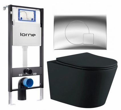 Комплект 3 в 1 инсталляция Lorne Profi LN7002500 + Унитаз подвесной AQUATEK Вега AQ1905-MB + кнопка хром глянцевый Geometriq