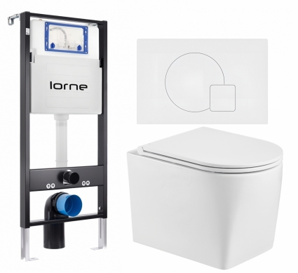 Комплект 3 в 1 инсталляция Lorne Profi LN7002500 +  Унитаз подвесной WeltWasser Nesenbach 004 GL-WT + кнопка белая матовая Geometriq