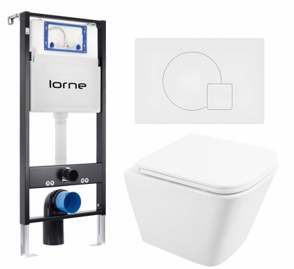 Комплект 3 в 1 инсталляция Lorne Profi LN7002500 + Унитаз подвесной BelBagno Due BB3103CHR/SC + кнопка белая матовая Geometriq