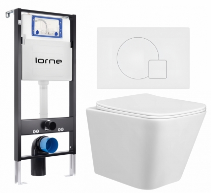 Комплект 3 в 1 инсталляция Lorne Profi LN7002500 +  Унитаз подвесной Taliente Correto CR25200 + кнопка белая матовая Geometriq