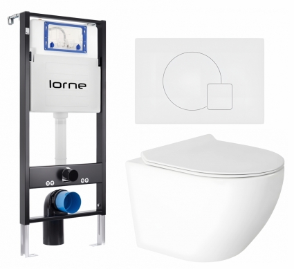 Комплект 3 в 1 инсталляция Lorne Profi LN7002500 + Унитаз подвесной Enio Indigo EN2870533 + кнопка белая матовая Geometriq