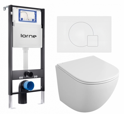 Комплект 3 в 1 инсталляция Lorne Profi LN7002500 + Унитаз подвесной Owl 1975 Vind TOWLT190302  + кнопка белая матовая Geometriq