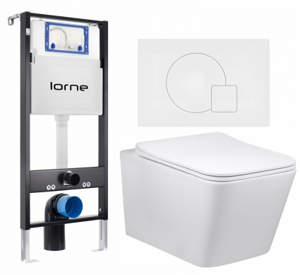 Комплект 3 в 1 инсталляция Lorne Profi LN7002500 + Унитаз Vincea Q-Line VT1-12 + кнопка белая матовая Geometriq