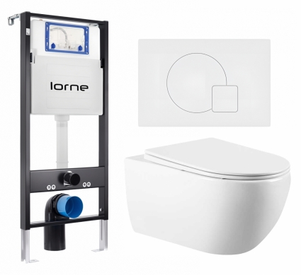 Комплект 3 в 1 инсталляция Lorne Profi LN7002500 +  Унитаз подвесной Vincea Evo VT1-34 + кнопка белая матовая Geometriq