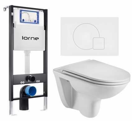 Комплект 3 в 1 инсталляция Lorne Profi LN7002500 + Подвесной унитаз WeltWasser Baarbach 004 GL-WT + кнопка белая матовая Geometriq