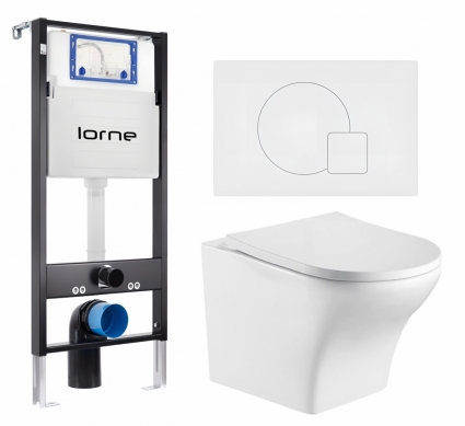 Комплект 3 в 1 инсталляция Lorne Profi LN7002500 + Подвесной унитаз WeltWasser Odenbach 004 GL-WT + кнопка белая матовая Geometriq