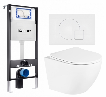 Комплект 3 в 1 инсталляция Lorne Profi LN7002500 + Унитаз подвесной BelBagno Uno BB3105CHR/SC + кнопка белая матовая Geometriq