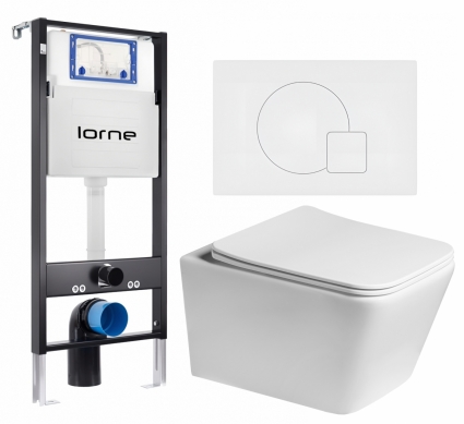 Комплект 3 в 1 инсталляция Lorne Profi LN7002500 +  Унитаз подвесной SantiLine SL-5007 + кнопка белая матовая Geometriq