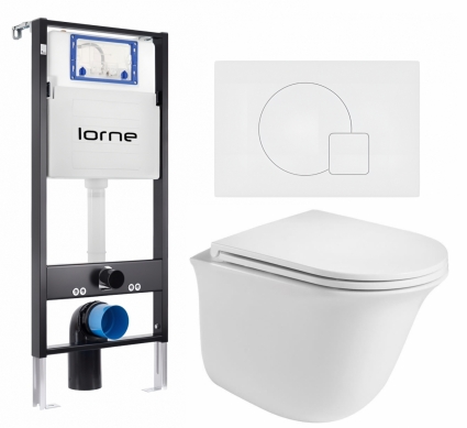 Комплект 3 в 1 инсталляция Lorne Profi LN7002500 + Подвесной унитаз WeltWasser Telbach 004 GL-WT + кнопка белая матовая Geometriq