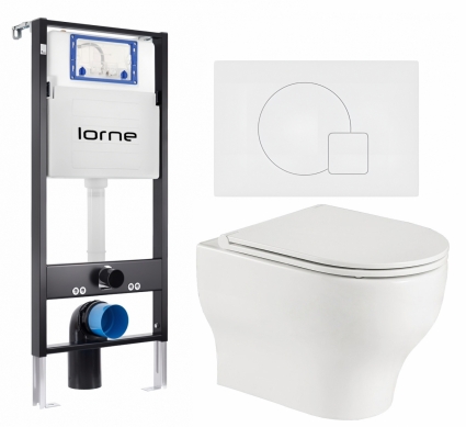 Комплект 3 в 1 инсталляция Lorne Profi LN7002500 + Подвесной унитаз WeltWasser Erlenbach 004 GL-WT  + кнопка белая матовая Geometriq