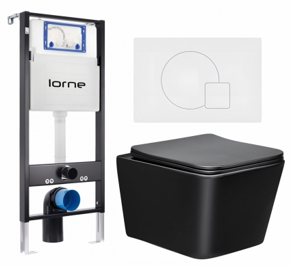Комплект 3 в 1 инсталляция Lorne Profi LN7002500 +  Унитаз Vincea Q-Line VT1-12MB + кнопка белая матовая Geometriq