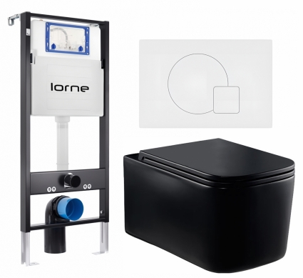Комплект 3 в 1 инсталляция Lorne Profi LN7002500 + Унитаз Vincea Ultra Rimless VT1-32MB + кнопка белая матовая Geometriq