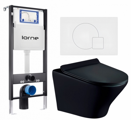 Комплект 3 в 1 инсталляция Lorne Profi LN7002500 + Унитаз подвесной Esbano Aster ESUPASTEBM + кнопка белая матовая Geometriq