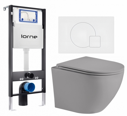 Комплект 3 в 1 инсталляция Lorne Profi LN7002500 + Унитаз подвесной Weltwasser WW Merzbach 043 MT-GR + кнопка белая матовая Geometriq