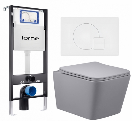Комплект 3 в 1 инсталляция Lorne Profi LN7002500 +  Унитаз подвесной Vincea Q-Line VT1-12MG + кнопка белая матовая Geometriq