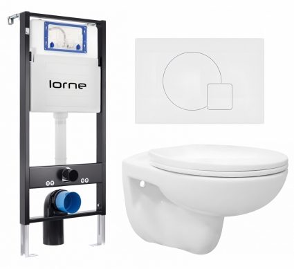 Комплект 3 в 1 инсталляция Lorne Profi LN7002500 + Унитаз подвесной Enio Ekos EN0170571 + кнопка белая матовая Geometriq