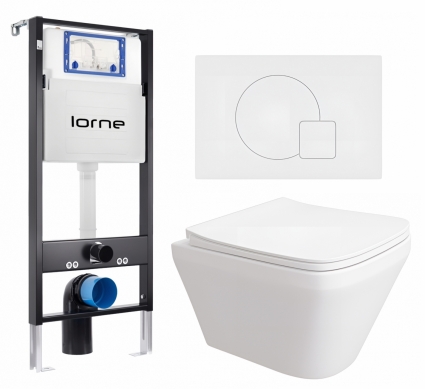 Комплект 3 в 1 инсталляция Lorne Profi LN7002500 + Унитаз подвесной Enio Vicino EN9170544 + кнопка белая матовая Geometriq