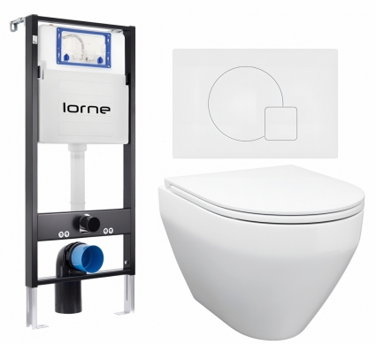 Комплект 3 в 1 инсталляция Lorne Profi LN7002500 + Унитаз подвесной Enio Cono EN2870522 + кнопка белая матовая Geometriq