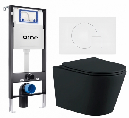 Комплект 3 в 1 инсталляция Lorne Profi LN7002500 +  Унитаз подвесной AQUATEK Вега AQ1905-MB + кнопка белая матовая Geometriq