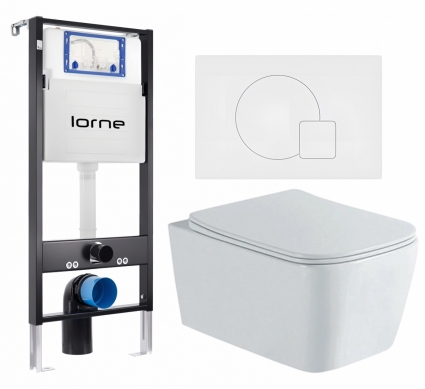 Комплект 3 в 1 инсталляция Lorne Profi LN7002500 + Унитаз подвесной AQUATEK Либра New AQ1148N-00  + кнопка белая матовая Geometriq