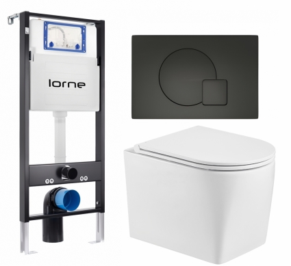 Комплект 3 в 1 инсталляция Lorne Profi LN7002500 + Унитаз подвесной WeltWasser Nesenbach 004 GL-WT + кнопка черная матовая Geometriq