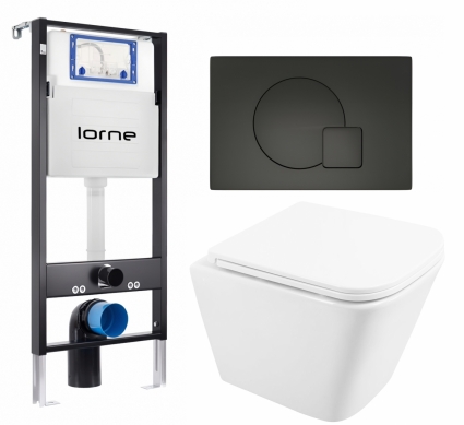 Комплект 3 в 1 инсталляция Lorne Profi LN7002500 + Унитаз подвесной BelBagno Due BB3103CHR/SC  + кнопка черная матовая Geometriq