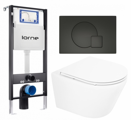 Комплект 3 в 1 инсталляция Lorne Profi LN7002500 + Унитаз подвесной BelBagno Tre BB8001CHR/SC + кнопка черная матовая Geometriq