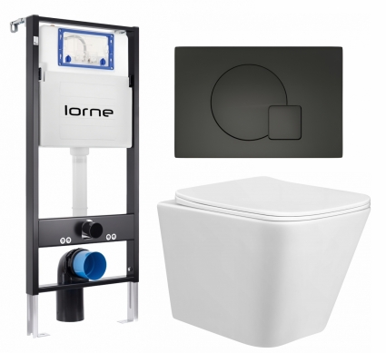 Комплект 3 в 1 инсталляция Lorne Profi LN7002500 + Унитаз подвесной Taliente Correto CR25200 + кнопка черная матовая Geometriq